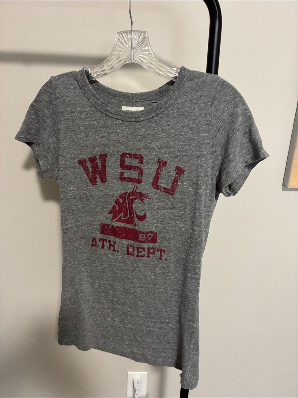 League Heather Gray Short Sleeve Tee with Maroon WSU Logo